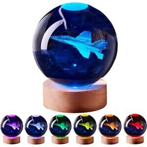 3D Airplane Crystal Ball LED Lamp RGB Night Light w Remote 3 Inch NEW Tested